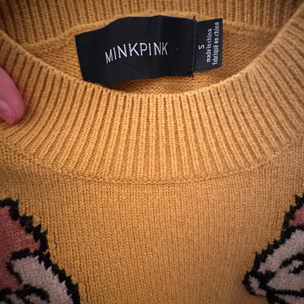 MINKPINK Mustard Sweater with Leopard Design - Picture 4 of 4